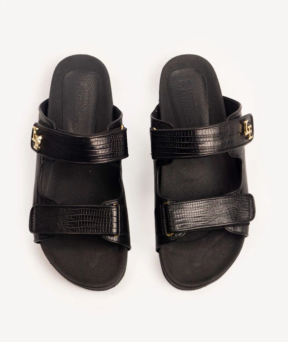 SANDALIA PUGLIA SLIM REPTIL NEGRO